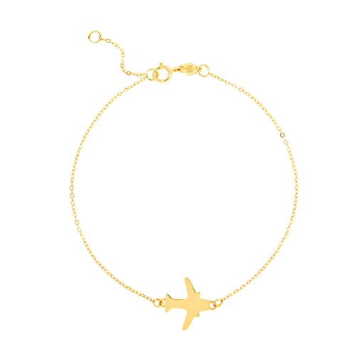 Floreo 14k Yellow Gold 11.8mm Airplane Charm Link Bracelet, Adjustable 6.25"" - 7 Inch