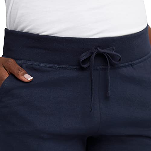 Hanes Women's Pocket Drawstring Cotton 7in Inseam Shorts Coat, Navy, Large