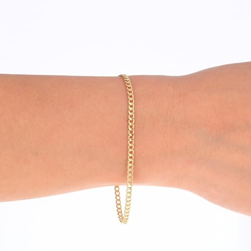 Nuragold 14k Real Yellow Gold Cuban Curb Link 2.5mm Chain Bracelet/Anklet - 9"