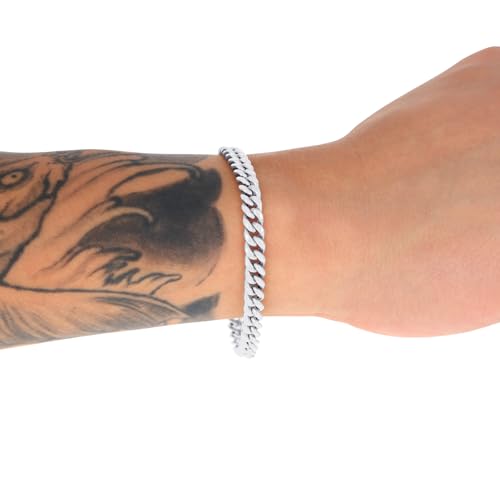 Nuragold 10k Real White Gold Miami Cuban Link 5.5mm Chain Italian Bracelet - 8.5"