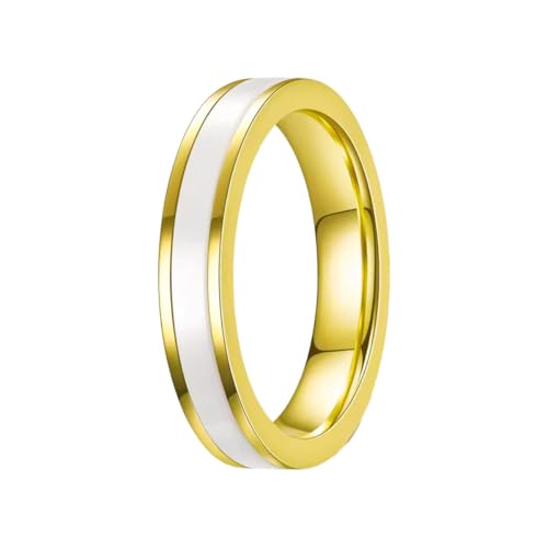 Thin 14K Gold Mother of Pearl Rings for Men Wedding Bands Tungsten Ring with Pearl Inlay 4mm Unique Yellow Gold Engagement Bands for Women Tropical Anniversary Gifts for Couples