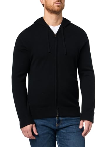 Vince Men's Zip Through Hoodie, Black/Med H Grey, Small