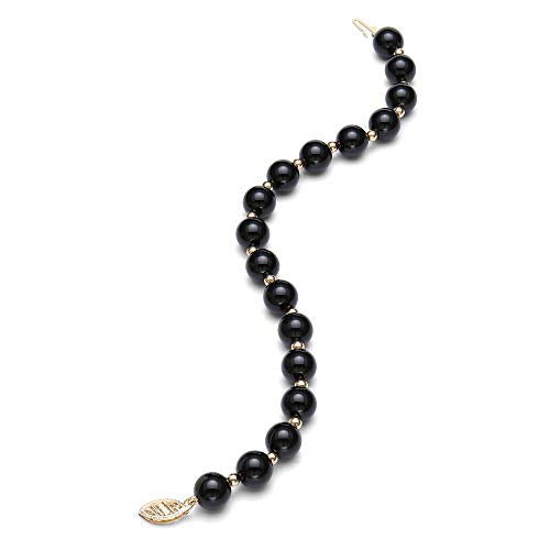 Belacqua Round Natural Black Onyx Bracelet in 10K Gold Beads