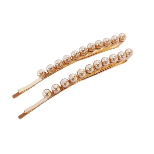 2 Pcs Shell Pearl Hair Barrettes for Women Gold Plated Elegant Simple Row Pearls Bobby Pins Decorative Hair Pins Non-Slip Hair Accessories for Bangs Half Up Hair Accessories 3.54" (Champagne)