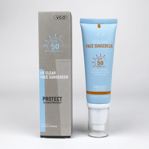 VGO Clear Face Sunscreen SPF 50, Hydrating Sun Essence Leaves No Sticky Feeling Travel Size Sunscreen Against UVA and UVB Rays 50ml / 1.7oz