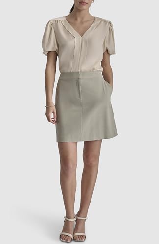 DKNY Women's Knee Length Business Casual Suit Skirt, Light Fatigue/White, 12