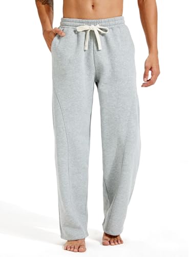 ZUY Men's Baggy Fleece Sweatpants Cotton Lounge Open Bottom Athletic Pants Straight Leg Drawstring with Pockets Light Grey M