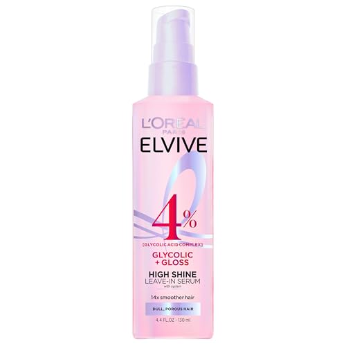 L'Oreal Paris Elvive Glycolic + Gloss High Shine Leave-In Hair Serum, Smooths Dull, Porous Hair Into High-Shine, Glossy Hair, 4.4 Fl Oz