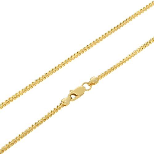 Nuragold 14K Real Yellow Gold Franco 1.4mm Solid Diamond Cut Chain Necklace - 22"