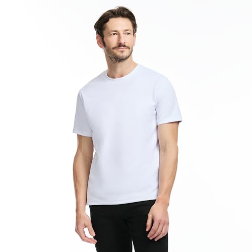SAKS Fifth Avenue Men's Short Sleeve Classic Luxe Jersey Crewneck T-Shirt, Premium Cotton Knit Top, Classic-Fit & Richly Detailed, White, M