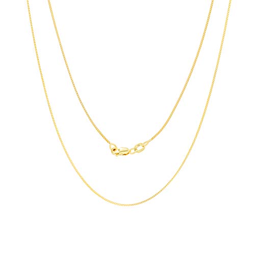 Nuragold 14K Real Yellow Gold Franco 0.6mm Dainty Solid Chain Necklace - 24"
