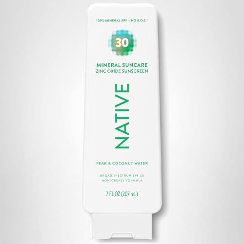 Native Mineral Sunscreen Lotion SPF 30, Pear & Coconut Water Scent, with 100% Mineral Zinc Oxide for Face & Body, Hawaii Compliant, Vegan, No White Cast - 7 oz