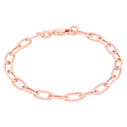 Nuragold 10k Real Rose Gold Paperclip 4mm Elongated Cable Link Bracelet (7"-8") Italian Jewelry for Men & Women - 7"