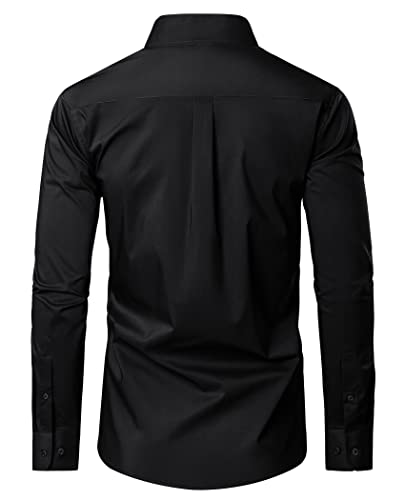 Lion Nardo Cotton Dress Shirts for Mens Black Button Down Shirts Long Sleeve Wrinkle Free Dress Shirt Business Casual Shirt Formal Wedding Regular Fit