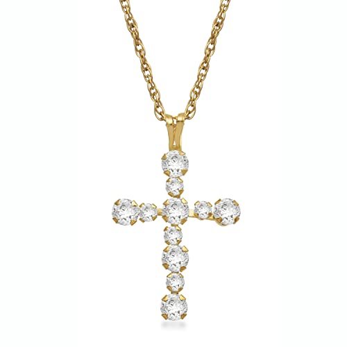 Jewelili 10K Yellow Gold Cross Pendant Necklace for Women