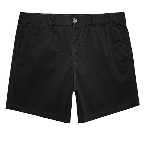 maamgic Men's Classic-fit 5.5" Cotton Casual Shorts Elastic Waistband with Multi-Pocket Daily Wear Walking Summer Outfit Black 34