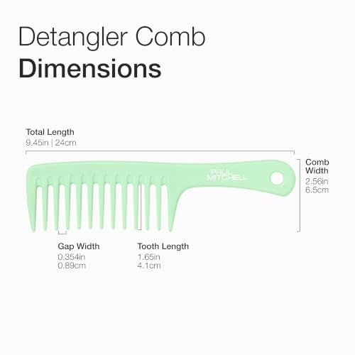 Paul Mitchell Detangler Comb, Wide Tooth Comb Detangles Wet or Dry Hair, Seafoam Green
