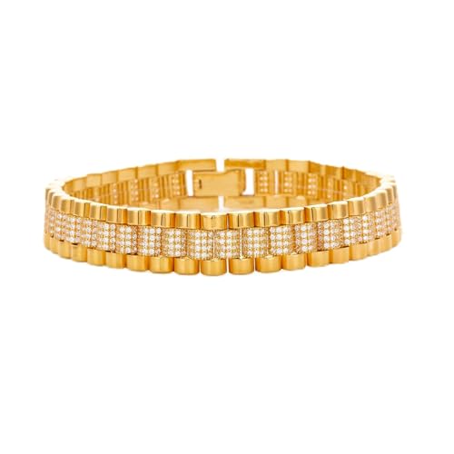 14k Yellow Gold Fancy Rolex Type CZ Bracelet - 8.5"