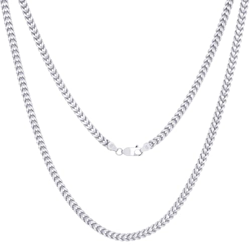 Nuragold 10K Real White Gold 3mm Franco Square Box Wheat Chain Necklace - 20"
