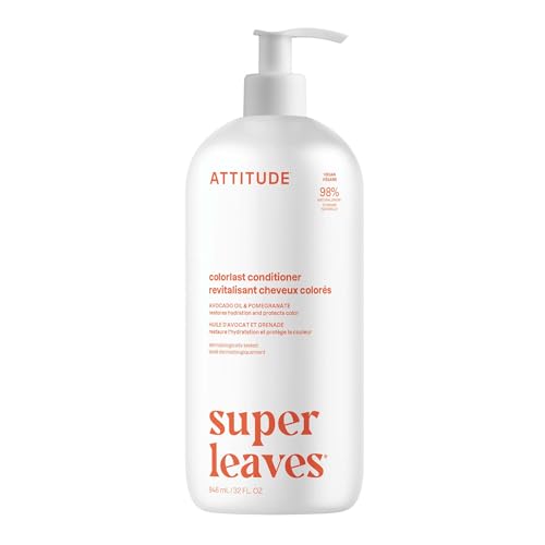 ATTITUDE Colorlast Hair Conditioner, For Color Treated Hair, Protects Color, Naturally Derived Ingredients, Vegan Detangler, Dermatologically Tested, Avocado Oil and Pomegranate, 32 Fl Oz