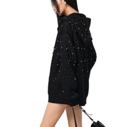 clyinsna Goth Y2K Rhinestone Hoodie for Women Men Oversized Diamond Hoodie Luxury Bedazzled Streetwear Pullover (Black,X-Large)