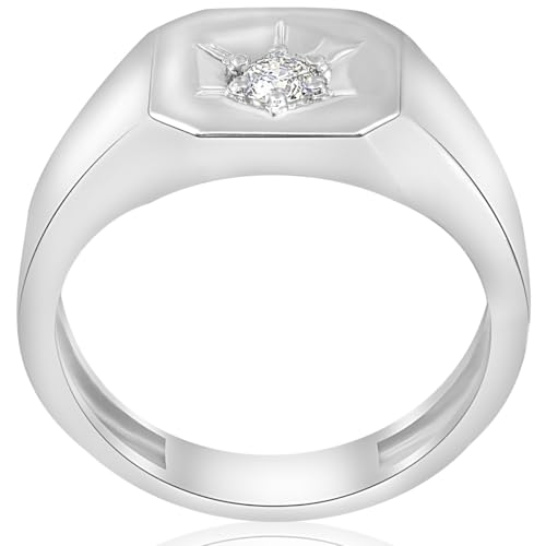 P3 POMPEII3 Pompeii Mens 1/6ct Diamond Solitaire High Polished Wedding Ring 10k White Gold - Size 12