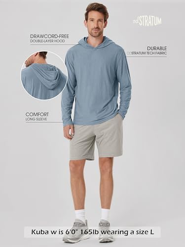 ODODOS Men's Long Sleeve Hoodie - odSTRATUM Tech Performance Pullover - Ultra Soft Moisture Wicking UPF 50+ Top, Dusty Blue Heather, X-Large