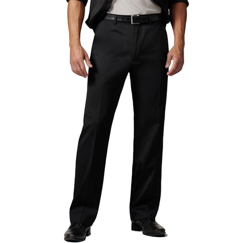 Men's Cozy Hidden Expandable Waist Dress Pants | Premium Stretch Texture Weave Work to Weekend Pant (Black,38W×30L)
