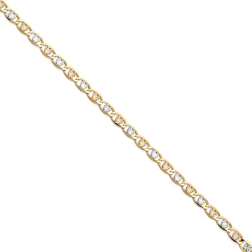 14k Tri Color Gold 3mm Heart Star Diamond Cut Chain Bracelet with Lobster Claw Clasp - 7"