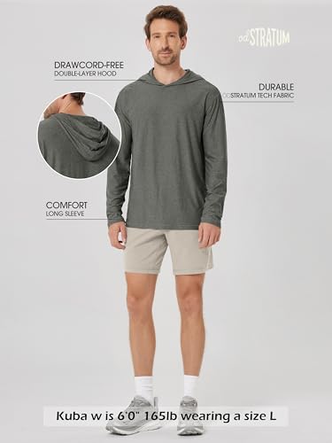 ODODOS Men's Long Sleeve Hoodie - odSTRATUM Tech Performance Pullover - Ultra Soft Moisture Wicking UPF 50+ Top, Smoke Heather, X-Large