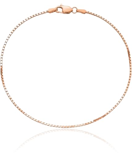 IceCarats 14K Solid Rose Gold 1mm Dainty Box Chain Link Bracelet, 7 inch