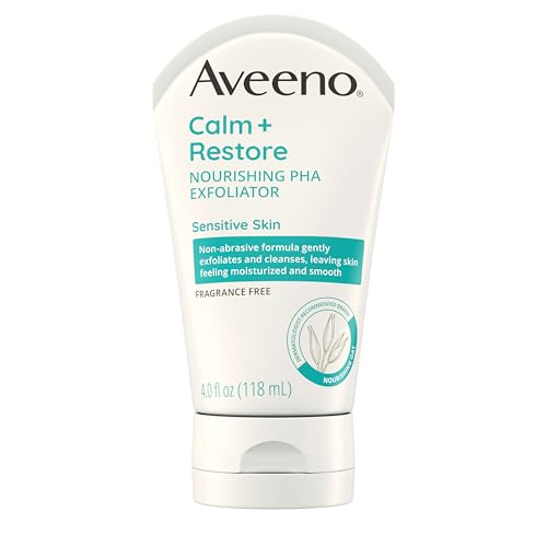 Aveeno Calm + Restore Nourishing PHA Facial Exfoliator Daily for Sensitive Skin, Fragrance-Free & Non-Abrasive Oat Formula to Gently Exfoliate & Cleanse Skin, Hypoallergenic, 4 fl. oz