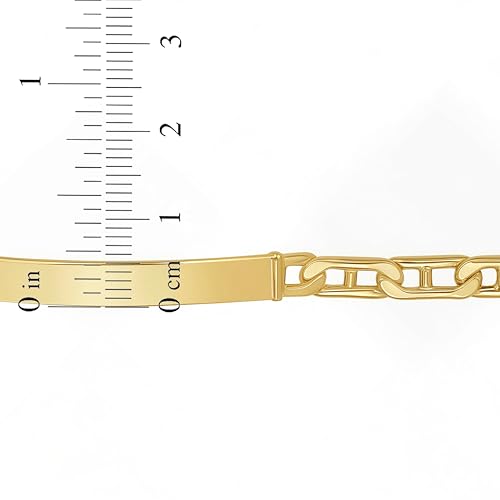 Floreo 14k Yellow Gold Mens Railroad Link Mariner Chain Customizable Engravable 5mm ID Bracelet, Plain, 8.5 Inch