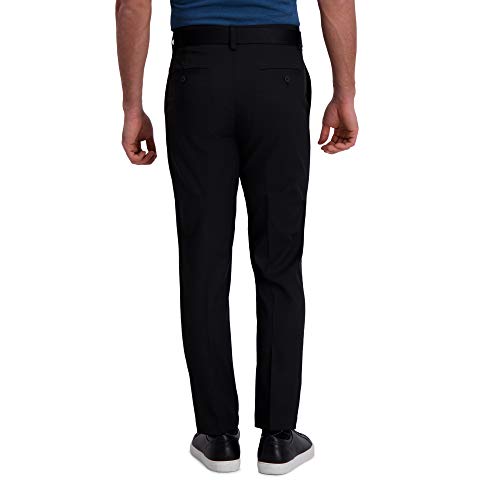 Haggar Men's Cool Right Performance Flex Solid Classic Fit Flat Front Pant-Reg. and Big & Tall Sizes, Black, 34W x 30L