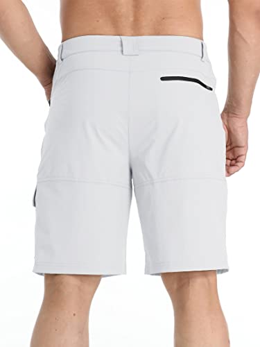 TACVASEN Mens Golf Shorts 10" Cargo Casual Dress Shorts Quick Dry Water Resistant Summer Hiking Travel Business Zipper Pockets White 30