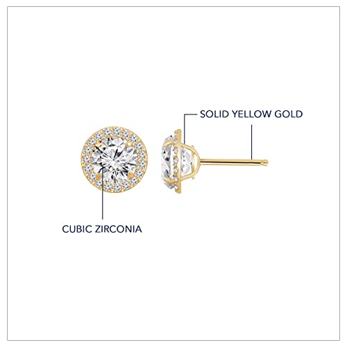 DIAMONBLISS 10K Real Solid Gold Halo Earrings for Women | 10K Yellow Gold Round Halo Studs | 0.5 Carat Cubic Zirconia CZ Simulated Diamond