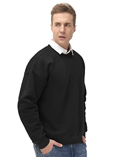 THE GYM PEOPLE Men's Fleece Crewneck Sweatshirt Thick Loose fit Soft Basic Pullover Sweatshirt(Black, X-Large)