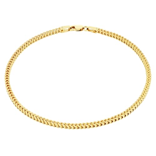 Nuragold 14k Real Yellow Gold Franco Box 1.5mm Wheat Chain Bracelet/Anklet - 7"