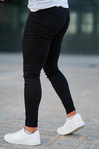 GINGTTO Ripped Jeans Men Stretch Mens Skinny Jeans with Holes Black 36W30L