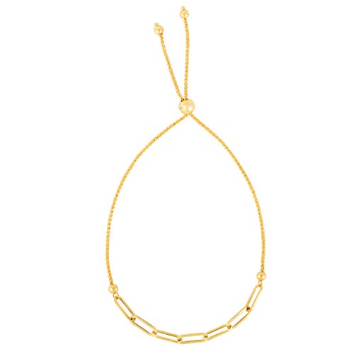 Floreo 14k Yellow Gold 3.2mm Paperclip Bolo Link Friendship Bracelet, Adjustable 9.25 Inch