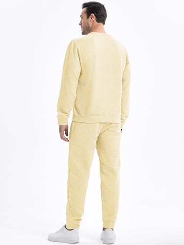 JMIERR Knit Jacquard Track Suits for Men Set 2 Piece Comfiest Airport Outfits Long Sleeve Sweatshirts & Running Joggers Sweatpants, Fall Tracksuit Sweatsuits Matching Lounge Sets, M, Apricot