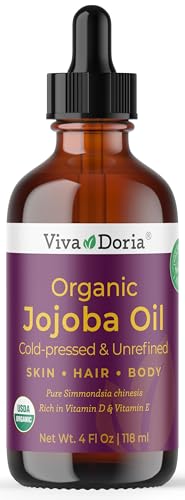 Viva Doria Jojoba Oil, USDA Certified Organic, 4 fl oz, Natural Jojoba Oil for Hair, Skin & Face, Cold Pressed Unrefined