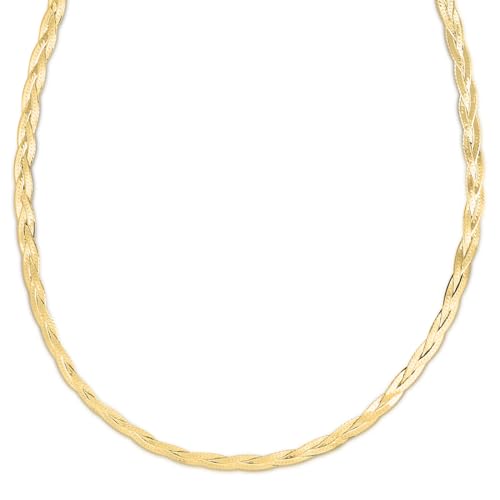 Floreo 14k Yellow Gold 3.2mm Solid Braided Herringbone Necklace 18 Inch