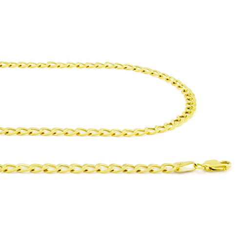 Nuragold 10k Real Yellow Gold Cuban Curb Link 3.5mm Chain Necklace, 16"-30" - 18"