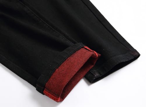 JUNBAOSS Men's Ripped Slim Fit Jeans Straight Leg Distressed Patch Jeans Men's Casual Slim Fit Jeans Skinny Jeans Mens Ripped Skinny Stretch Distressed Destroyed Slim Denim Pants, Black 7804, Size 38