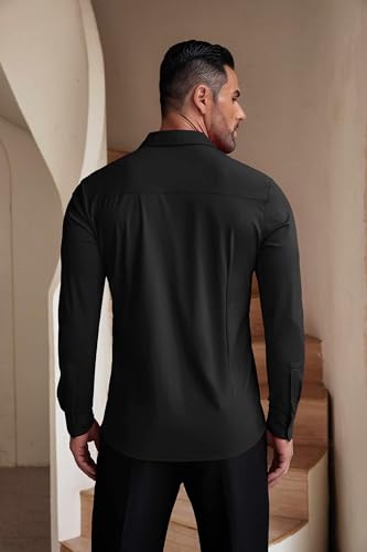 COOFANDY Men's Dress Shirts Long Sleeve Casual Shirt Stretch Muscle Fit Shirt Black