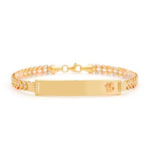 14k Tri Color Gold 15 Years ID Bracelet - 7.5"