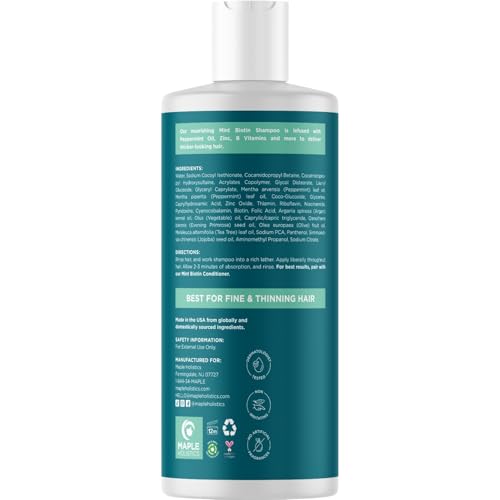 Volumizing Biotin Shampoo for Thinning Hair - Invigorating Peppermint Shampoo for Fine Hair with Argan Coconut and Olive Oils - Vegan & Color Safe - Paraben Silicone & Sulfate Free (8 Fl Oz)