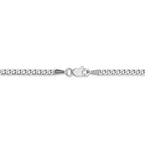 Sonia Jewels 14k White Gold 2.5mm Semi Solid Curb Cuban Link Link Bracelet - with Secure Lobster Lock Clasp 7"