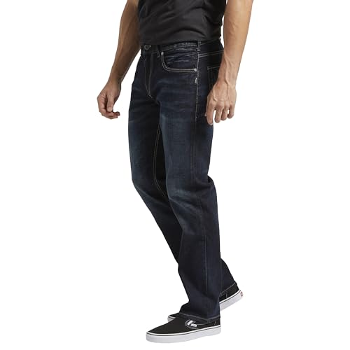 Silver Jeans Co. Men's Allan Slim Fit Straight Leg Jeans, Dark Wash BBS491, 32W x 34L